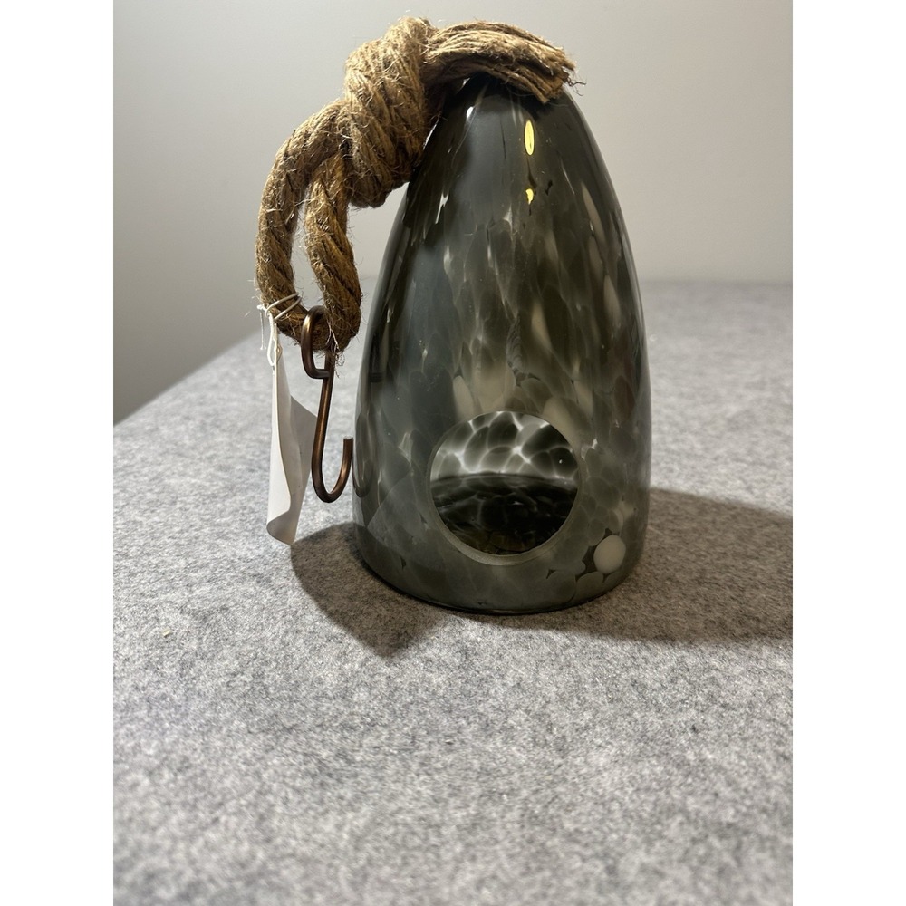 Barbara King Artisan Glass Hanging Birdhouse Gray NIB